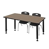 Romig Trek 48 x 24 in. Adjustable Classroom Table- Noble Oak Top, Black Base & 2 Andy 12 in. Black Stack Chairs