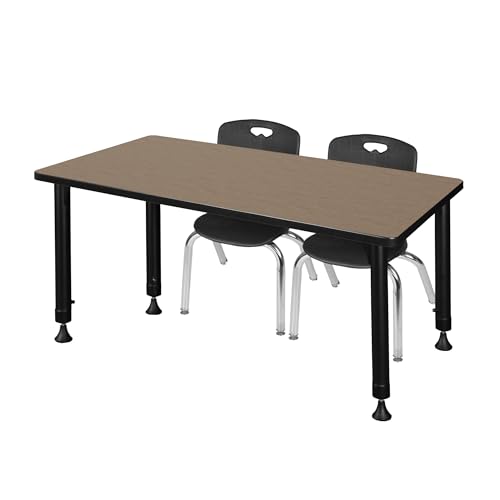 Romig Trek 48 x 24 in. Adjustable Classroom Table- Noble Oak Top, Black Base & 2 Andy 12 in. Black Stack Chairs