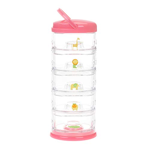 Image of Innobaby Packin' Smart Stackable and Portable Storage System for Formula, Baby Snacks and More. Set of 5 Stackable Containers in Strawberry Sorbet. BPA Free.