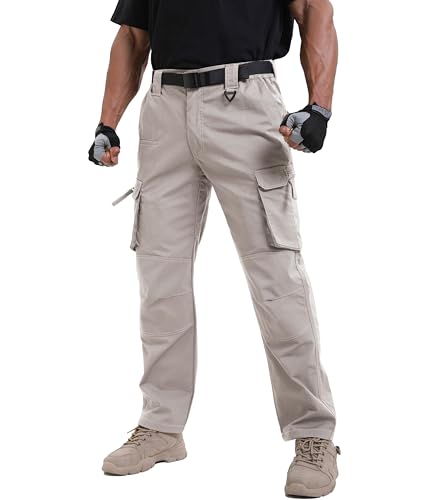 NATUVENIX Ripstop Men's Tactical Pants，Stretch Cargo Work Pants for Men Water Resistant Hiking Military Pants Relaxed Fit Khaki