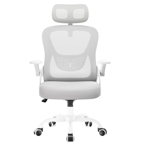 rattantree Sedia da Ufficio, Poltrona Ufficio Ergonomica, Con Braccioli Regolabili e Poggiatesta, Sedia Scrivania Girevole e Regolabile in Altezza, Seduta Ergonomica Traspirante, Per Lavoro, Grigio