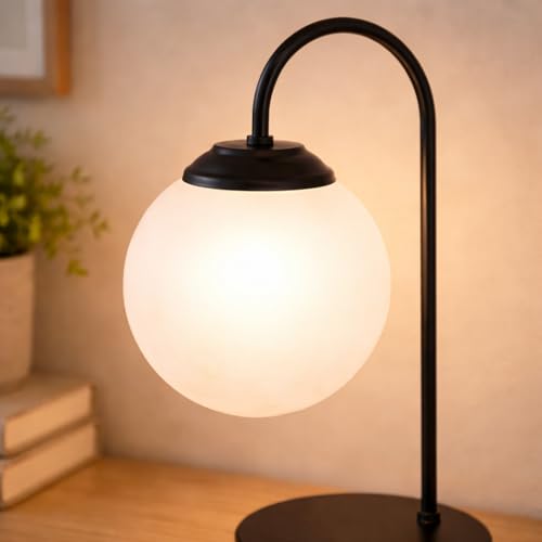 Image of tu casa Black Metal Base with Stand Bedside Study Table Lamp with White Glass Moon Light Stand for Home Decoration Bedroom Living Room Lounge Office Festival Gifting H - 88 inch / No Blub