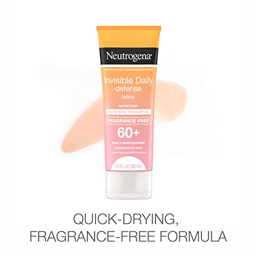 Neutrogena Invisible Daily Defense Fragrance-Free Sunscreen Lotion, Broad Spectrum Spf 60+, Oxybenzone-Free & Water-Resistant, Sun & Environmental Aggressor Protection, 3.0 Fl. Oz #TOP1