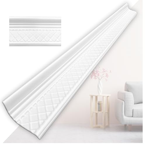 Molduras de estuco de poliestireno XPS – Molduras de techo blancas de 1 m – Listones para techo y decoración de pared – Molduras decorativas ligeras de poliestireno puro suave (V02-08) 8 unidades – 8