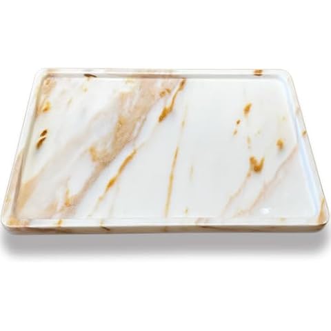 DACHUN Natural Marble Tray for Bathroom Countertop,Whole Marble Carving，with Non-Slip Feet,Genuine Marble Storage Tray for Home Decor/Kitchen/Vanity/Nightstand (Rust Red, 12" x 8") Cover