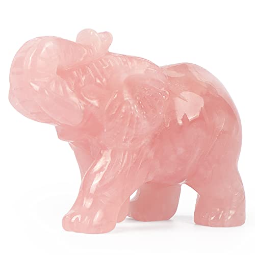 Hxswkk 2.5Inch Hand Carved Rose Quartz Crystal Elephant Statue Elephant Figurine Elephant Sculpture Gemstone Hand Carved Healing Craft Home Office Decor Gifts #TOP7