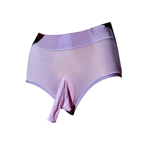 leesuo Men's Plus Size Milk Silk Panties High Elastic Seamless Boxer Briefs See Through Sheer Underwear with Sheath