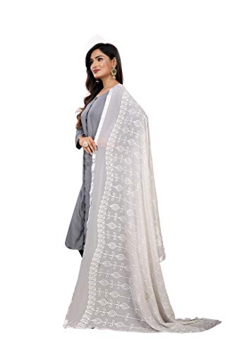 AKSHAR LLC Women's Designer Pure Chiffon Dupatta with Pure Cotton Thread Embroidery Work
