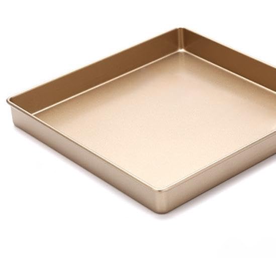Confezione da 4 teglie quadrate da forno antiaderenti, in acciaio al carbonio, per pane e torte, 28 x 28 cm, oro