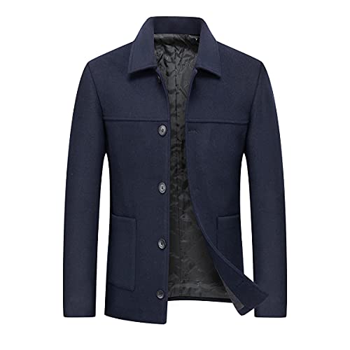 Image of Allthemen Mens Winter Warm Trench Coat Slim Fit Short Overcoat Blue XXL