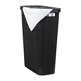 Mind Reader Slim Laundry Hamper with Lid, 40L Clothes Basket, Linen Design, Plastic, Black