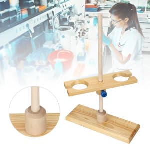 2 Holes Funnel Stand, Wooden Separating Funnels Stand Holder Adjustable Height Funnel Rack for School Laboratory Experiment Fixing Accessories