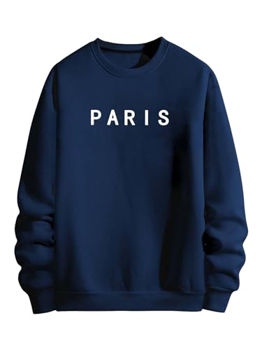 WDIRARA Men's Letter Graphic Print Round Neck Long Sleeve Sweatshirt Thermal Pullovers