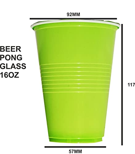 Image of Tickles Pack of 50, Beer Pong Glasses with Free Ping Pong Balls Set, Easy Grip Reusable Drinking Party Cups for Iced Tea, Punch, Cocktail, Couple, Ladies Games (Color: Light Green Size: 475 ml)