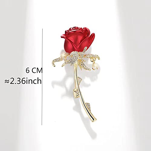 Red Rose Flowers Brooches Pins Rhinestone Brooch Cubic Zirconia Classic For Party Dance Wedding Banquet For Elegant Women Beautiful Girls Lapel Pins Dress Suit Bouquet Ceremony Accessories Jewelry Christmas Mother's Day Valentine's Day Decor Gifts #TOP5