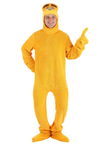Fun Costumes Adult Dr. Seuss The Lorax Costume Deluxe Jumpsuit with Plush Hood Hand Covers Foot Covers - Polyester Microfiber Fleece Large Orange