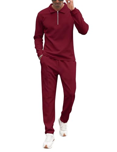 Babioboa Men's Polo sweatsuit Sets 1/4 Zip Fashion Casual Tracksuits jogging long Sleeve Polo Suit for Men 2 Piece Set