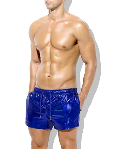 Casey Kevin Men's Holographic Metallic Short Sparkly Shiny Short Pants Rave Outfit Hot Shorts with Pockets and Drawstrings4