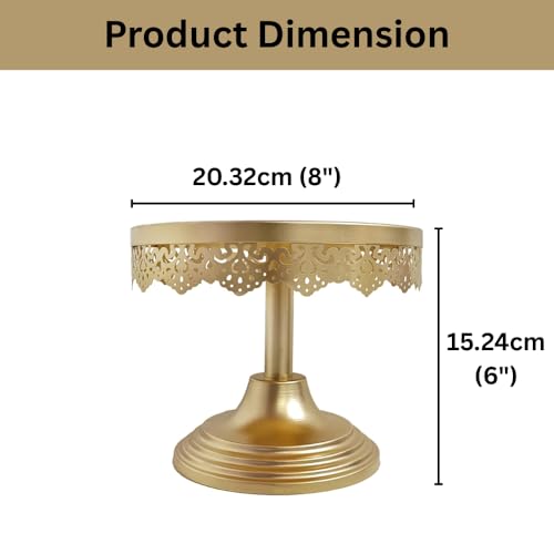 Image of Elegant Gold Cake Stand with Intricate Lace Edge Design, Perfect for Displaying Desserts, Cupcakes, or Pastries at Parties, Weddings, or Special Events, Durable and Stylish, 8-Inch Diameter