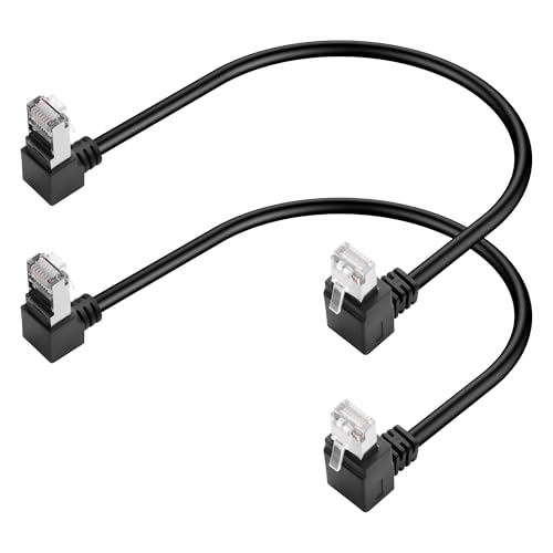 GINTOOYUN 2 St&uuml;ck Cat5e Ethernet Kabel RJ45 Aufw&auml;rtsdrehend Abw&auml;rts 90 Grad Stecker Internet LAN Kabel f&uuml;r PC, Router, Schalter, Drucker usw(13,97 Zoll)