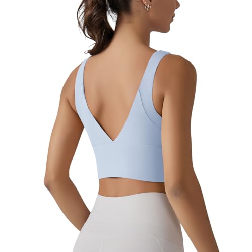 Image of ABOCIW Longline Sports Bra for Women V Back Wireless Padded Medium Support Yoga Bra Workout Crop Tank Tops