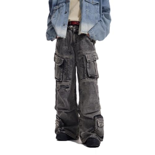 2025 Mens Jeans Wide Leg Baggy Loose Fit Y2K Grunge Denim Cargo Pants with Pockets2