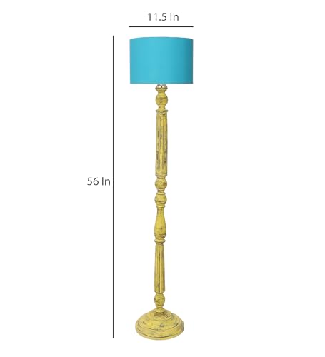 Image of tu casa Mango Wooden Floor Lamps with Aqua Shade for Home Decor, Bedrooms Corner, Living Room, Gifting, Diwali Decoration, Hall, Office, Study Room (Height: - 56 inch) - Bulb not Included