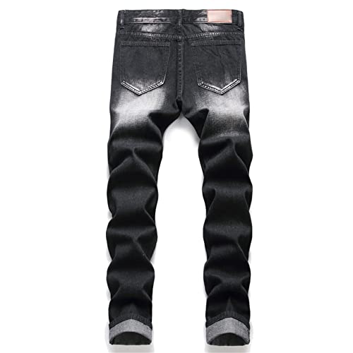 Men's Ripped Trend Slim Denim Straight Leg Pants Skinny Fashion Denim with Hole Jean Distressed Destroyed Pant2