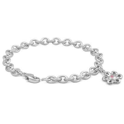 6 3/4 In Sterling Silver Pink Sapphire Daisy Charm Bracelet For Girls #TOP14