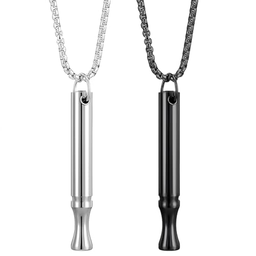 VisageVitalit 2 Pièces Acier Inoxydable Femme, Chaîne avec Sifflet, Anti Stress Respirant Collier pour Respiratoire Sans de l'anxiété Soulagement, pour Hommes Femmes
