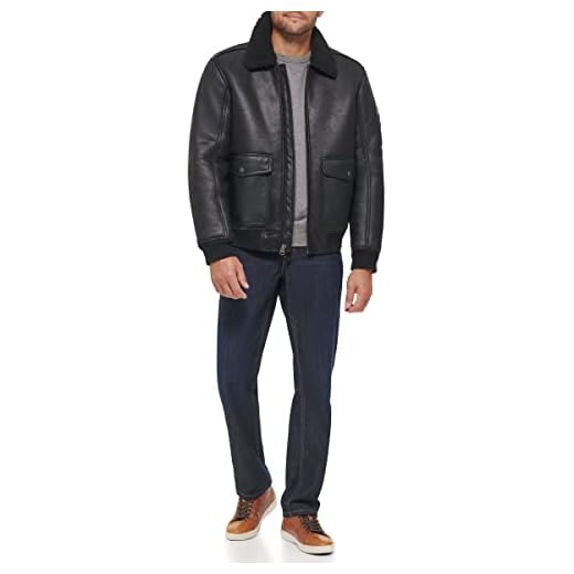 Levi's Jaqueta aviadora masculina de couro sintético com gola forrada de ovelha, Shearling sintético preto, XGG
