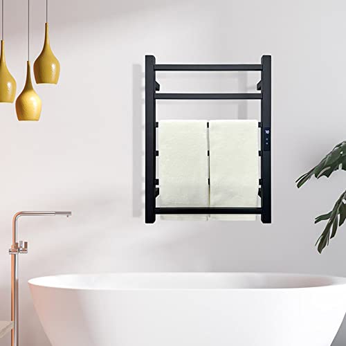 Towel Warmer/Bathroom Towel Warmer Wall Mounted 6 Bar Electric Heated Towel Rack Rail with Temperature & Time Control, 304 Stainless Steel Heater Towel Dryer Energy-Saving 80W (Black Plug In)