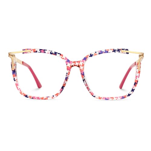 Zeelool Square Glasses Frames for Women Oversized Pink Non Prescription Eyeglasses Chic Designer Full Eyewear Sidibe JGT261246-08