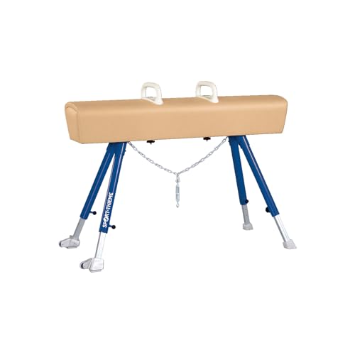 Sport-Thieme - Sport-Thieme Pauschenpferd | DIN EN 12196 geprüft | Spezialpolsterung, echtes Kernrindleder | Höhenverstellbar 95-150 cm | Leicht transportierbar | 2 Fahrrollen