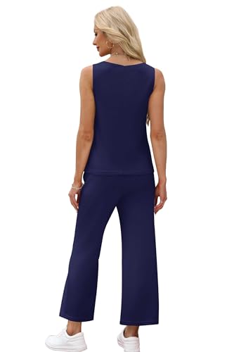 Image of SAMPEEL Two Piece Sets for Women Summer Outfits Beach Vacation Clothes Wide Leg Crop Pants
