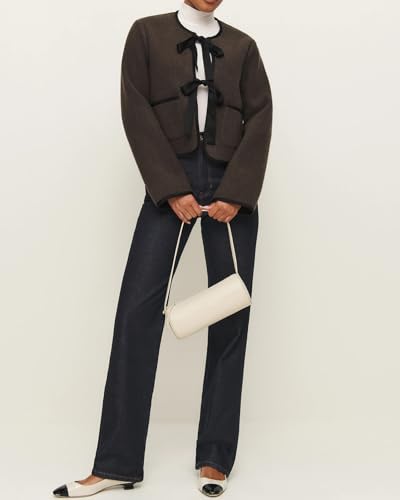 Women's Tie Front Jacket Cropped Long Sleeve Open Front Wool Blend Coats Winter Outerwear3