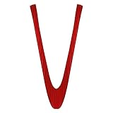 ranrann Men's One Piece Deep V-Shaped Mankini V-String Thong Underwear Suspender Bodysuit Red One Si