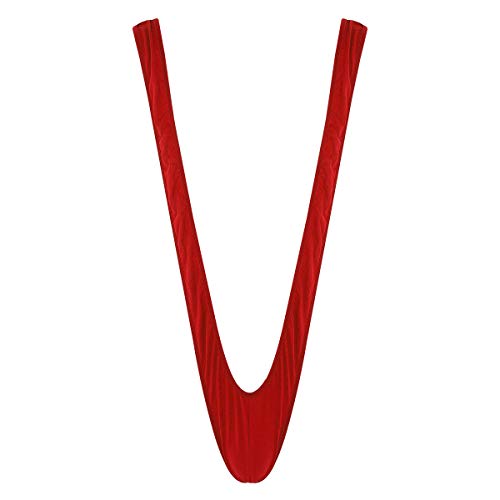 Ranrann Men's One Piece Deep V-Shaped Mankini V-String Thong Underwear Suspender Bodysuit Red One Size #TOP11