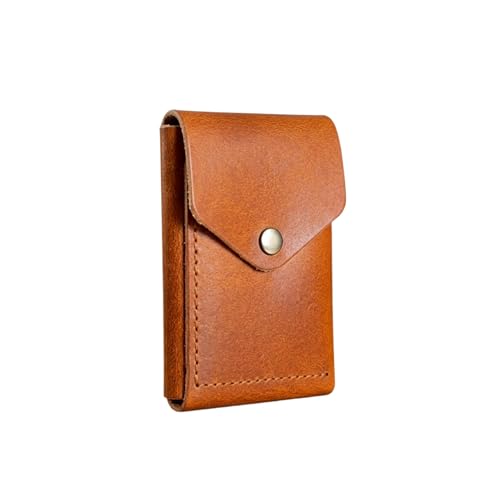 Image of WILDMAN Flip Genuine Leather Vertical Slim Wallet for Men and Women | Pull-String Quick Card Access | Compact Front Cash Pocket & Button Lock | Minimalist Travel & Daily Carry Wallet(TAN)
