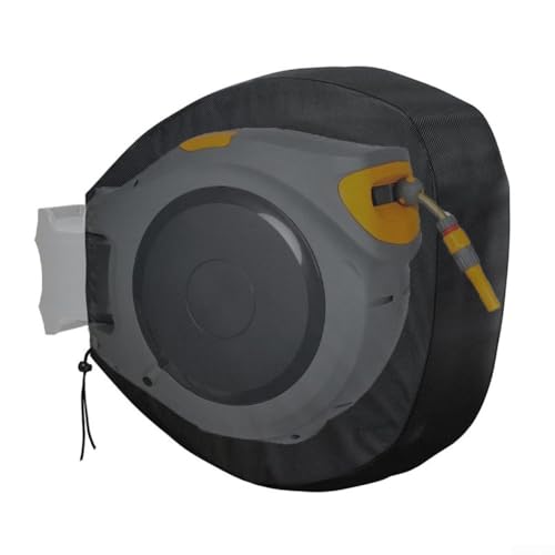 BlesConi Garden Hose Drum Cover Wall Mounted Retractable Hose Reel Cover 420D Oxford Fabric Waterproof Protective Case Black 55X55x30cm