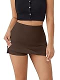  seiveini Jupe Short Femme Court Élégante Skort Mini Jupes Caryon avec Fente Taille Haute Costume Skirts A Marron XL
