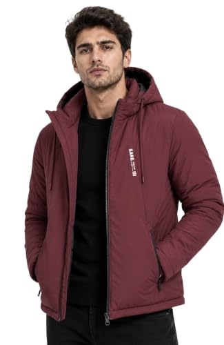 Image of SANE Men's Hooded Puffer Jacket, Quilted Winter Coat, Warm and Lightweight, Detatchable Cap