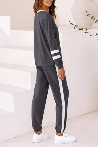 Image of PRETTYGARDEN Women's Two Piece Outfit Long Sleeve Crewneck Pullover Tops And Long Pants Tracksuit | Long Sleeve Shirts, Jogger Pants Pockets, Matching Track Suits, Fall Spring Comfy Clothes for Casual Outing, Cruise, Airport