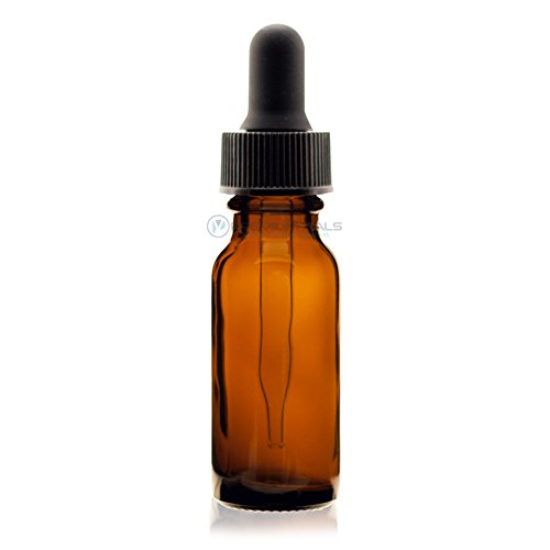 Premium Vials B35-12AM Boston Round Glass Bottle with Dropper, 1/2 oz Capaciy, Amber (Pack of 12)