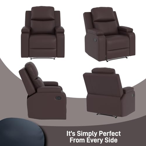 Image of Amazon Brand - Solimo Emerald | Single Seater Sofa Recliner | Manual Recliner (Leatherette Brown)