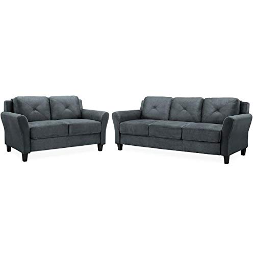 Home Square Transitional 2 Piece Sofa And Loveseat Set In Dark Gray #TOP1