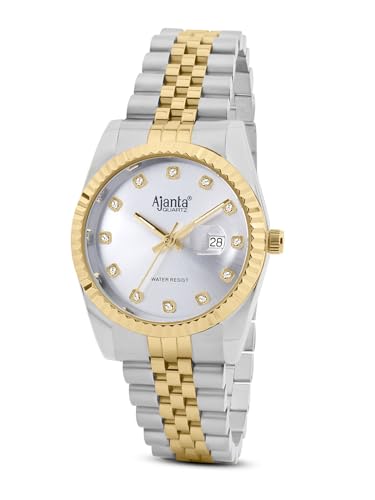 Image of Ajanta Quartz Avenza Women Analog Watch| Stainless Steel Bracelet Strap | Day & Date Display | Water Resistant | Formal & Casual Wrist Watch for Women