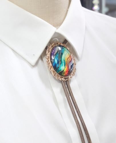 Image of PEARLY JUN Bolo Tie for Women Men Flower Rose Western Cowboy Brown Leather Country Style String Vest Gifts