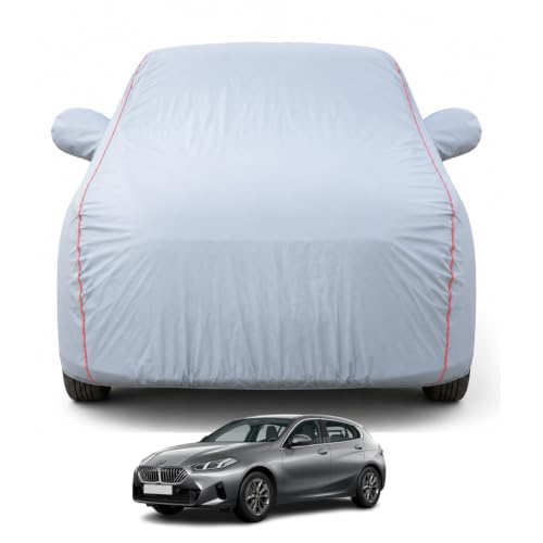 Image of Premium Car Cover for BMW 1 Series Model | Waterproof, UV & Dust Protection | Mirror & Antenna Pocket | Triple Stitched, Soft Inner Lining, Belt & Buckle (Dark Grey)