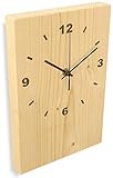  Wanduhr Holz aus massivem Natur Fichtenholz, DCF-77 - Funkuhr im Modern-Design - flüsterleise Holzuhr massiv 30x20x3cm fürs Wohnzimmer oder als Küchenuhr